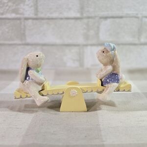 Easter Bunny Rabbit Boy & Girl On Teeter Totter Seesaw S & P Shaker NOS Hallmark